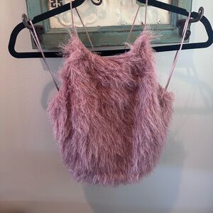 NWT Fuzzy Pink Sleeveless Crop Top